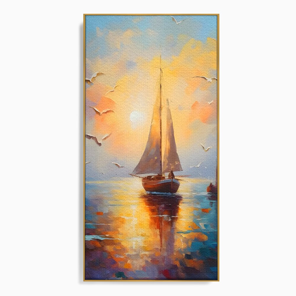 Tablou Canvas Premium, LuxCanva® C1157, Sailing Morning, Culori, Nature, Seaguls, Sea, Living Room, Relaxare, Culori Vibrante