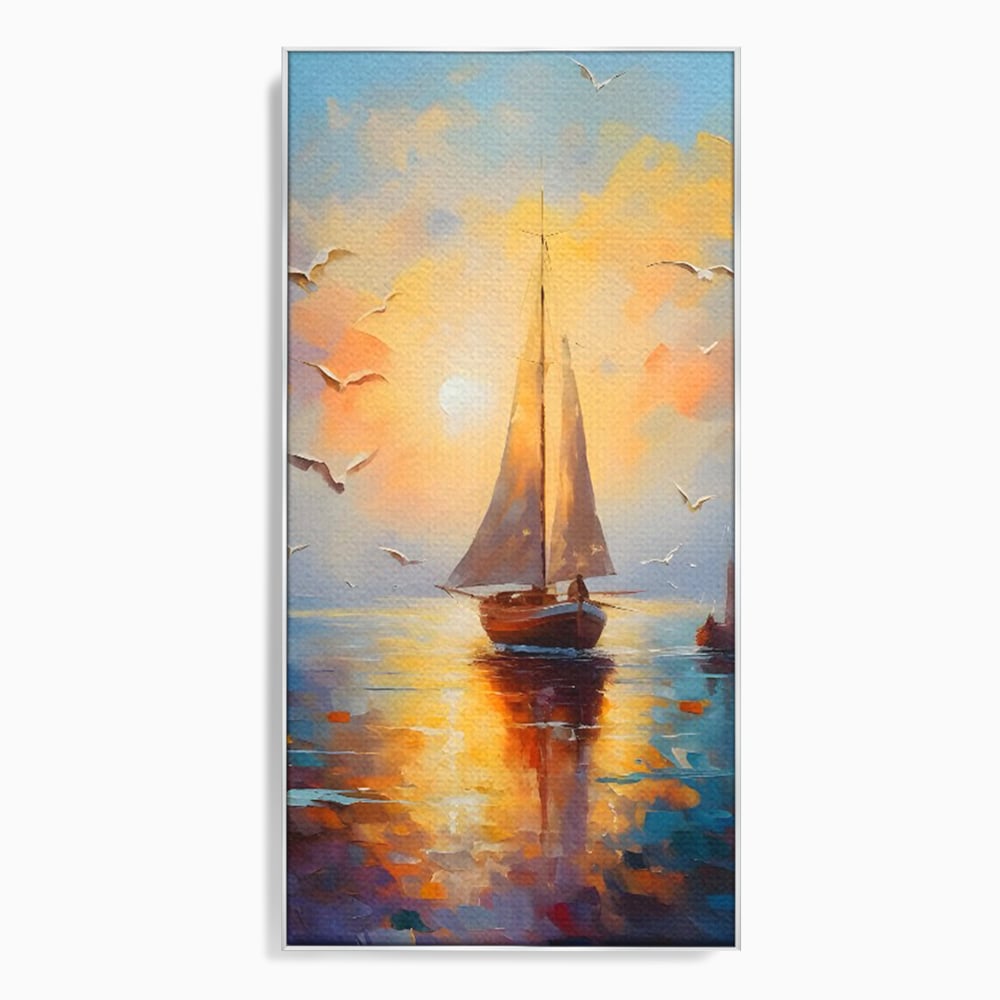 Tablou Canvas Premium, LuxCanva® C1157, Sailing Morning, Culori, Nature, Seaguls, Sea, Living Room, Relaxare, Culori Vibrante