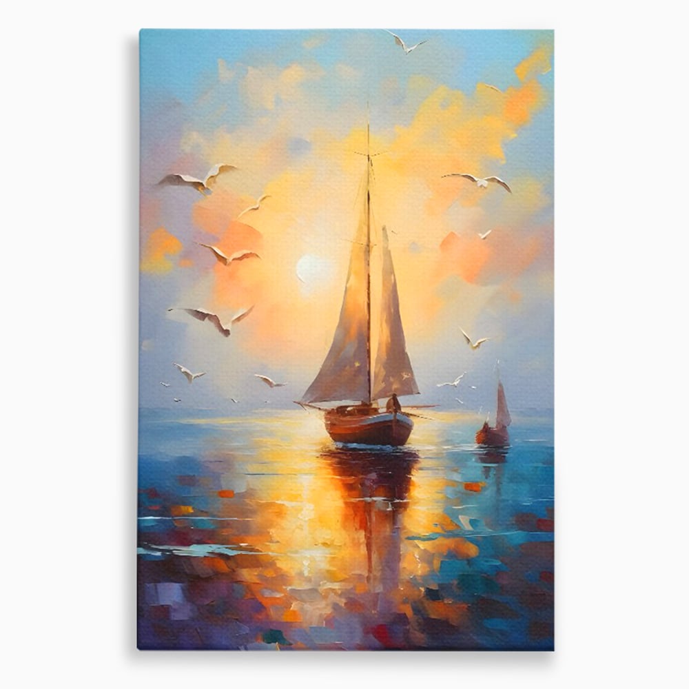 Tablou Canvas Premium, LuxCanva® C1157, Sailing Morning, Culori, Nature, Seaguls, Sea, Living Room, Relaxare, Culori Vibrante