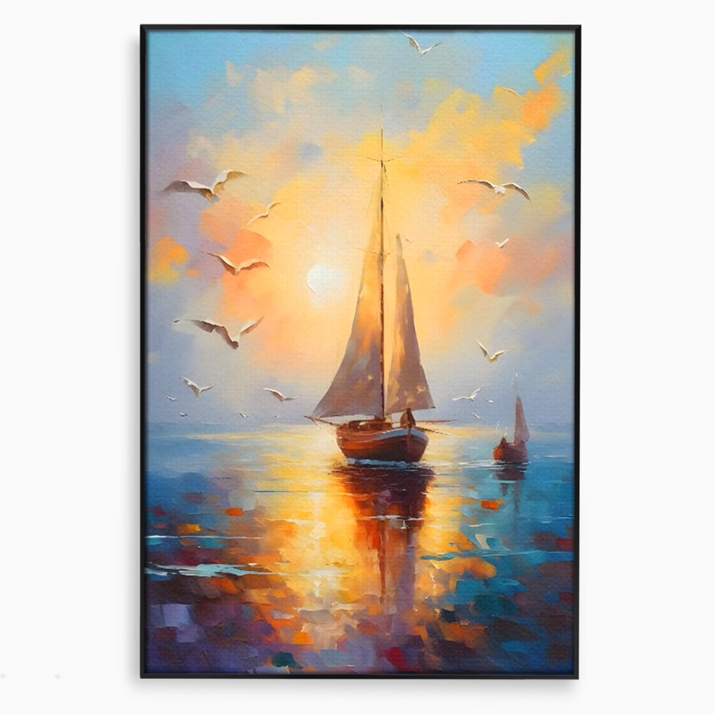 Tablou Canvas Premium, LuxCanva® C1157, Sailing Morning, Culori, Nature, Seaguls, Sea, Living Room, Relaxare, Culori Vibrante