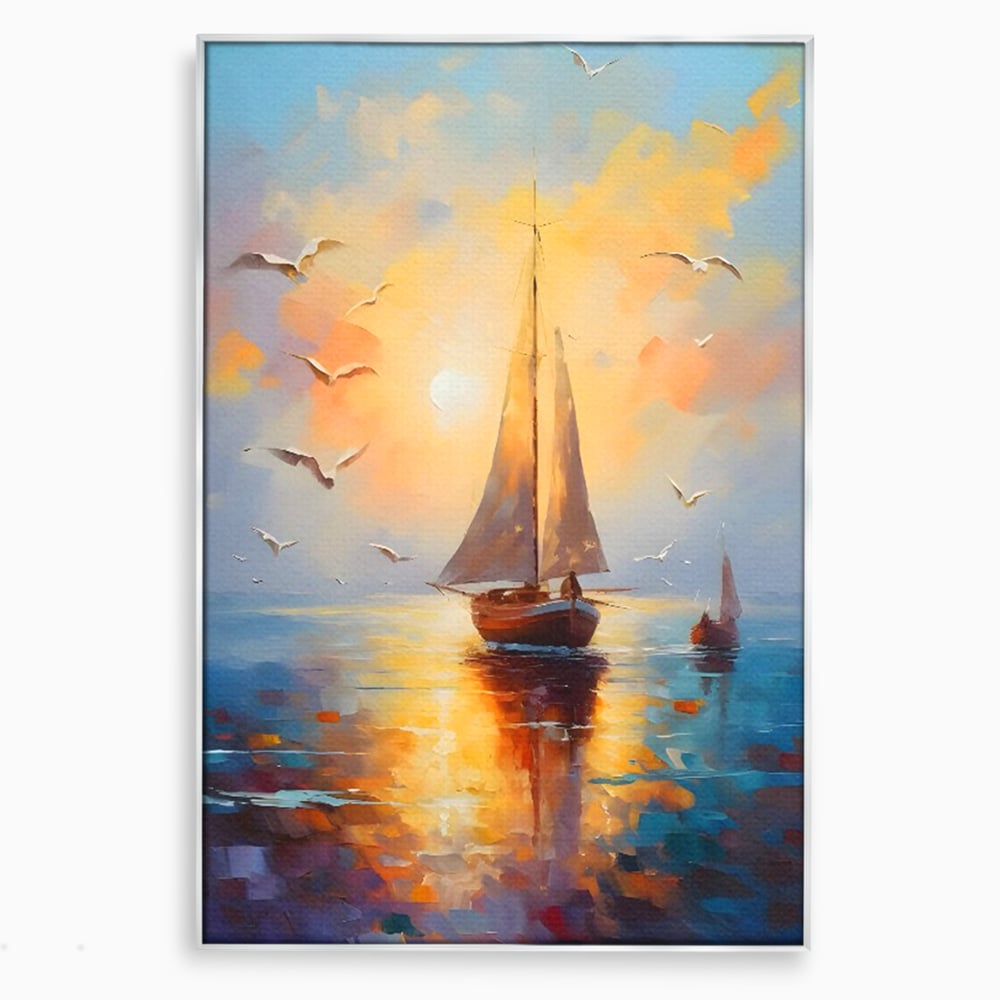 Tablou Canvas Premium, LuxCanva® C1157, Sailing Morning, Culori, Nature, Seaguls, Sea, Living Room, Relaxare, Culori Vibrante