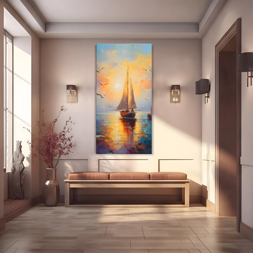 Tablou Canvas Premium, LuxCanva® C1157, Sailing Morning, Culori, Nature, Seaguls, Sea, Living Room, Relaxare, Culori Vibrante