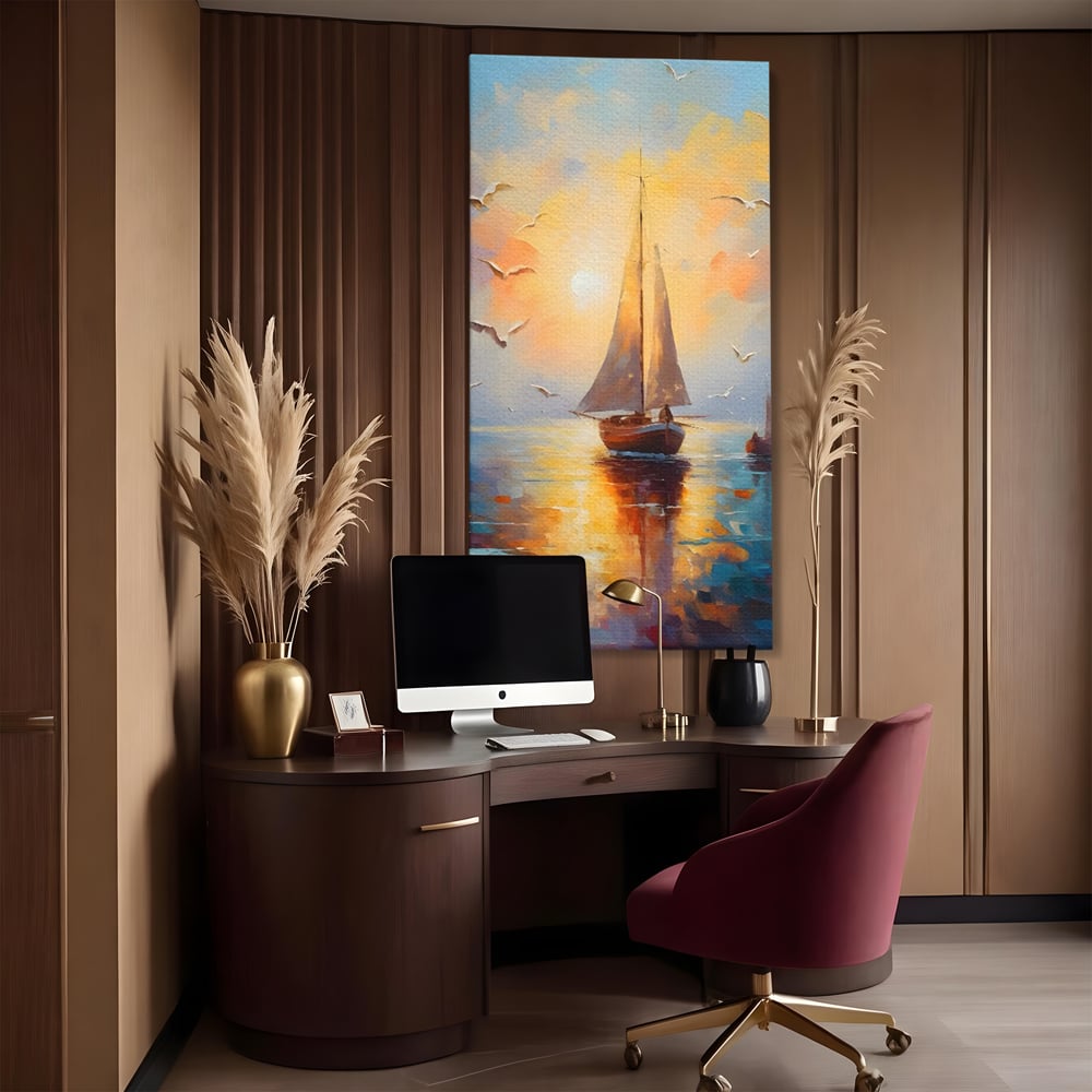 Tablou Canvas Premium, LuxCanva® C1157, Sailing Morning, Culori, Nature, Seaguls, Sea, Living Room, Relaxare, Culori Vibrante