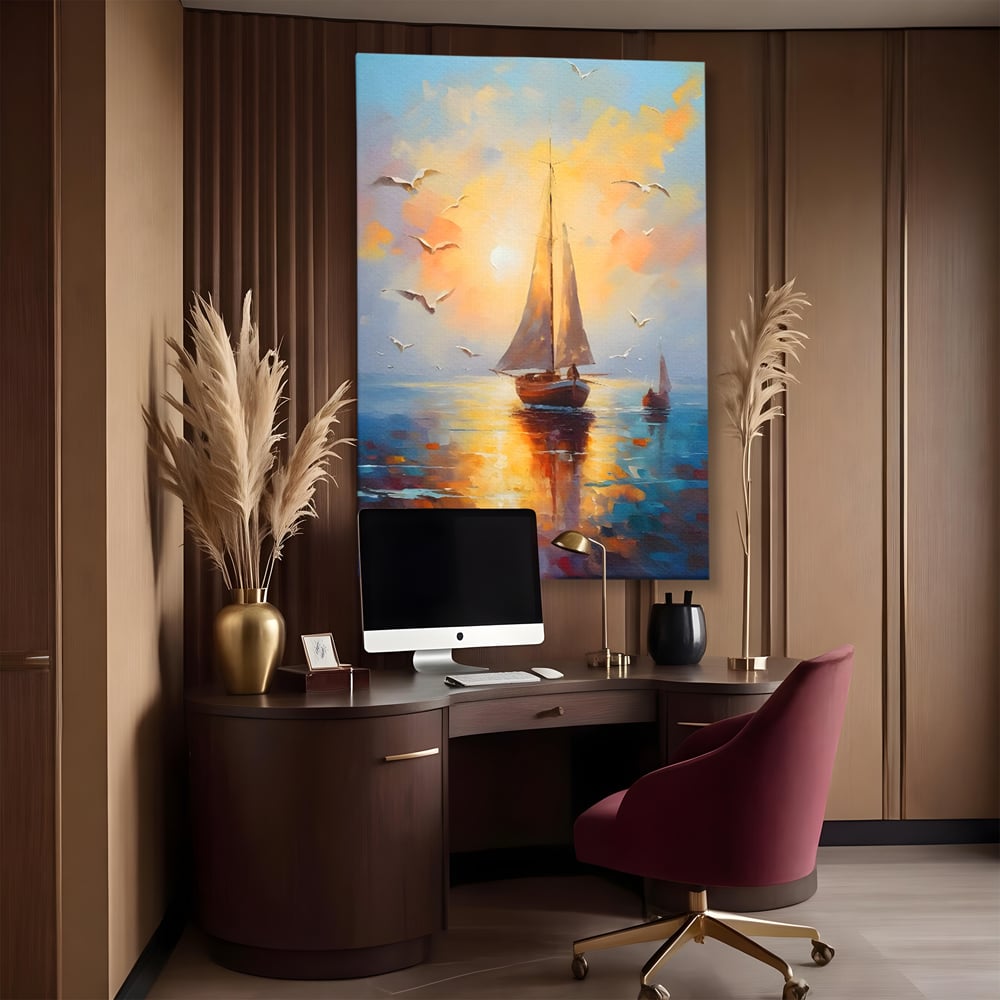 Tablou Canvas Premium, LuxCanva® C1157, Sailing Morning, Culori, Nature, Seaguls, Sea, Living Room, Relaxare, Culori Vibrante