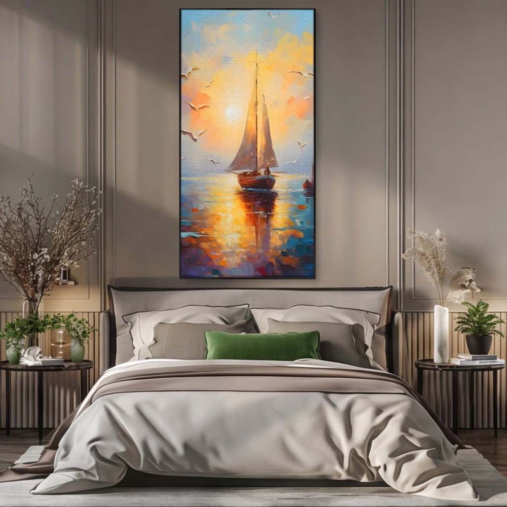 Tablou Canvas Premium, LuxCanva® C1157, Sailing Morning, Culori, Nature, Seaguls, Sea, Living Room, Relaxare, Culori Vibrante