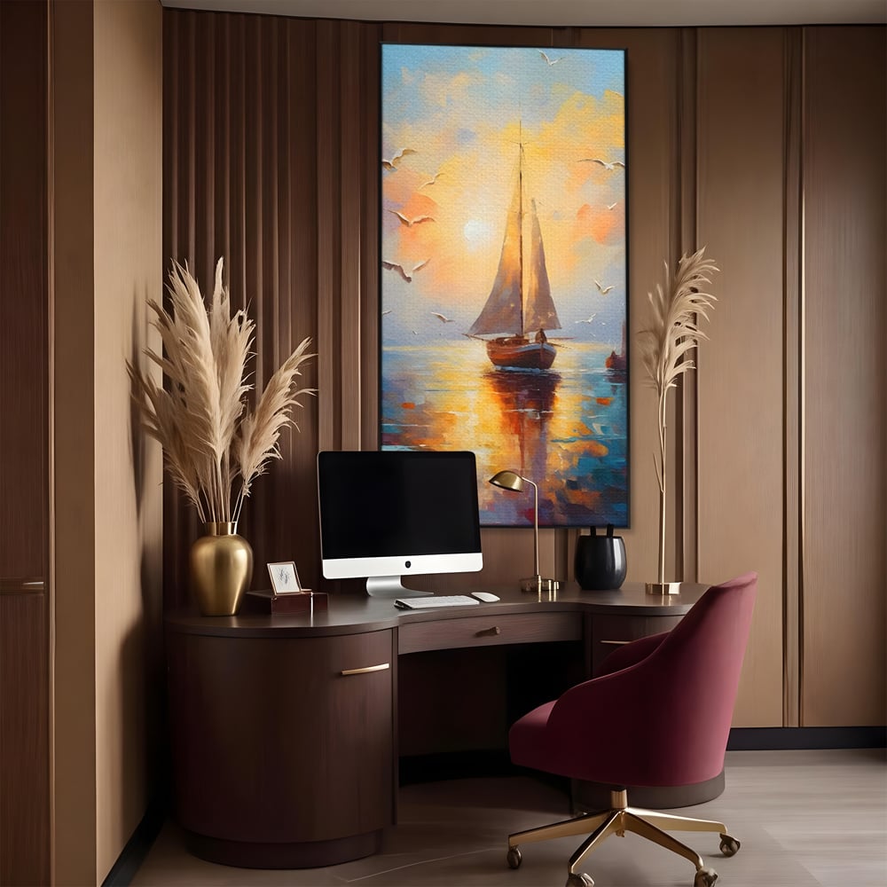 Tablou Canvas Premium, LuxCanva® C1157, Sailing Morning, Culori, Nature, Seaguls, Sea, Living Room, Relaxare, Culori Vibrante