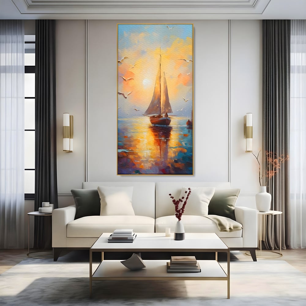 Tablou Canvas Premium, LuxCanva® C1157, Sailing Morning, Culori, Nature, Seaguls, Sea, Living Room, Relaxare, Culori Vibrante