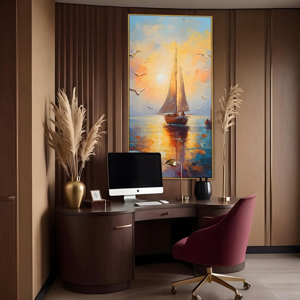 Tablou Canvas Premium, LuxCanva® C1157, Sailing Morning, Culori, Nature, Seaguls, Sea, Living Room, Relaxare, Culori Vibrante