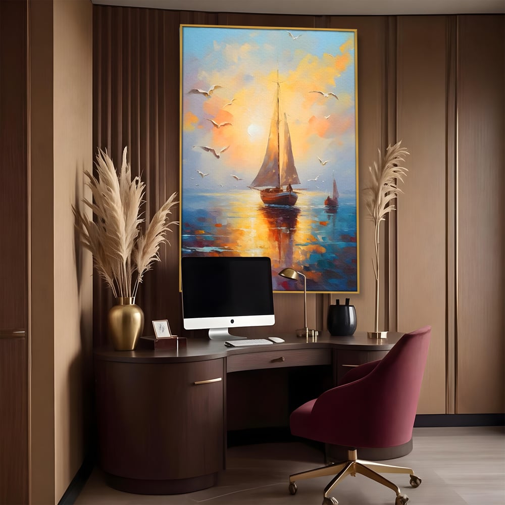Tablou Canvas Premium, LuxCanva® C1157, Sailing Morning, Culori, Nature, Seaguls, Sea, Living Room, Relaxare, Culori Vibrante