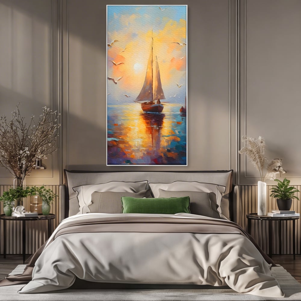 Tablou Canvas Premium, LuxCanva® C1157, Sailing Morning, Culori, Nature, Seaguls, Sea, Living Room, Relaxare, Culori Vibrante