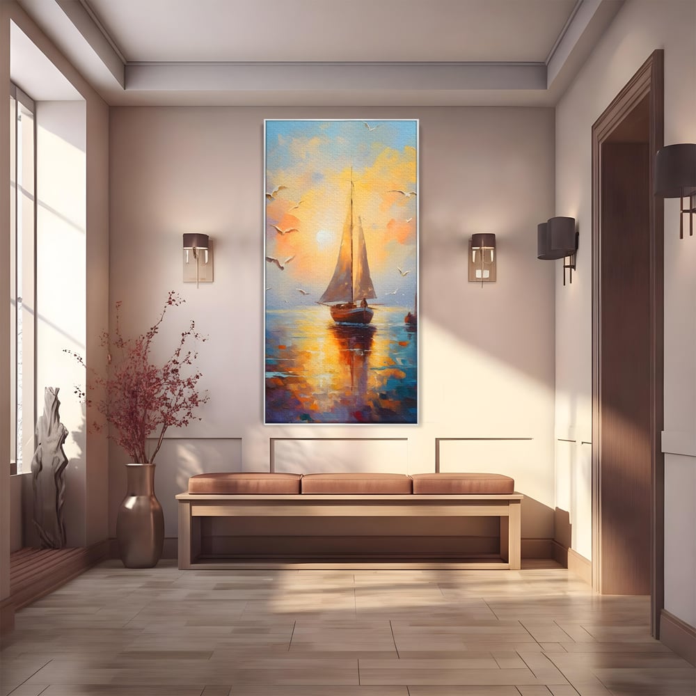 Tablou Canvas Premium, LuxCanva® C1157, Sailing Morning, Culori, Nature, Seaguls, Sea, Living Room, Relaxare, Culori Vibrante