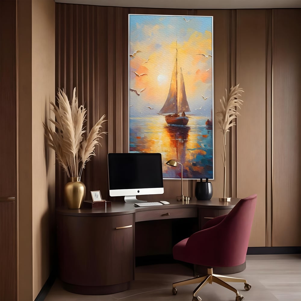 Tablou Canvas Premium, LuxCanva® C1157, Sailing Morning, Culori, Nature, Seaguls, Sea, Living Room, Relaxare, Culori Vibrante