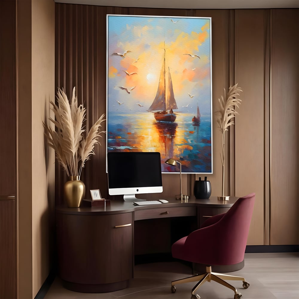 Tablou Canvas Premium, LuxCanva® C1157, Sailing Morning, Culori, Nature, Seaguls, Sea, Living Room, Relaxare, Culori Vibrante