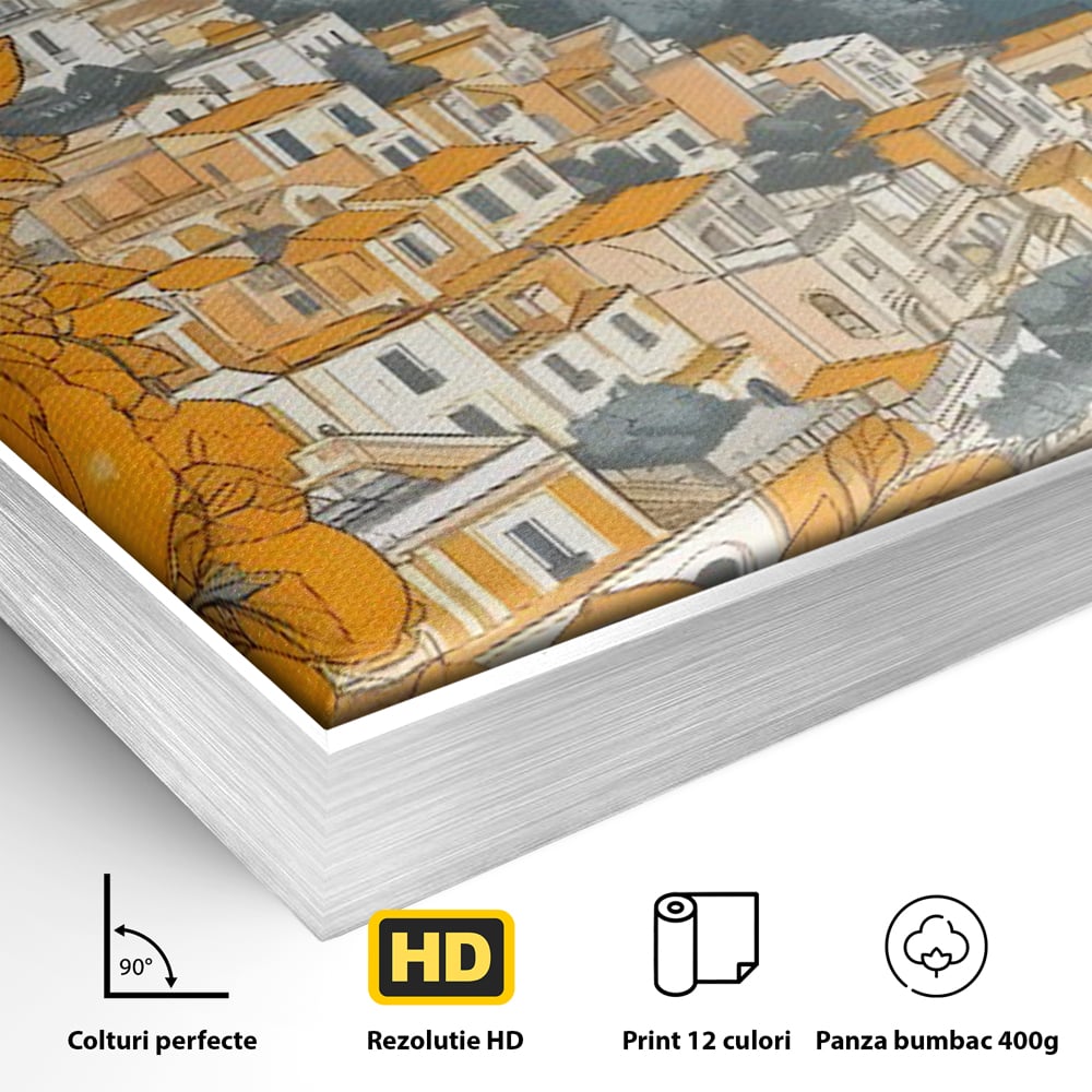 Tablou Canvas Premium LuxCanva® C1160, City By The Sea , Culori, Oras, Mare, Anotimp Living Room, Relaxare, Culori Vibrante