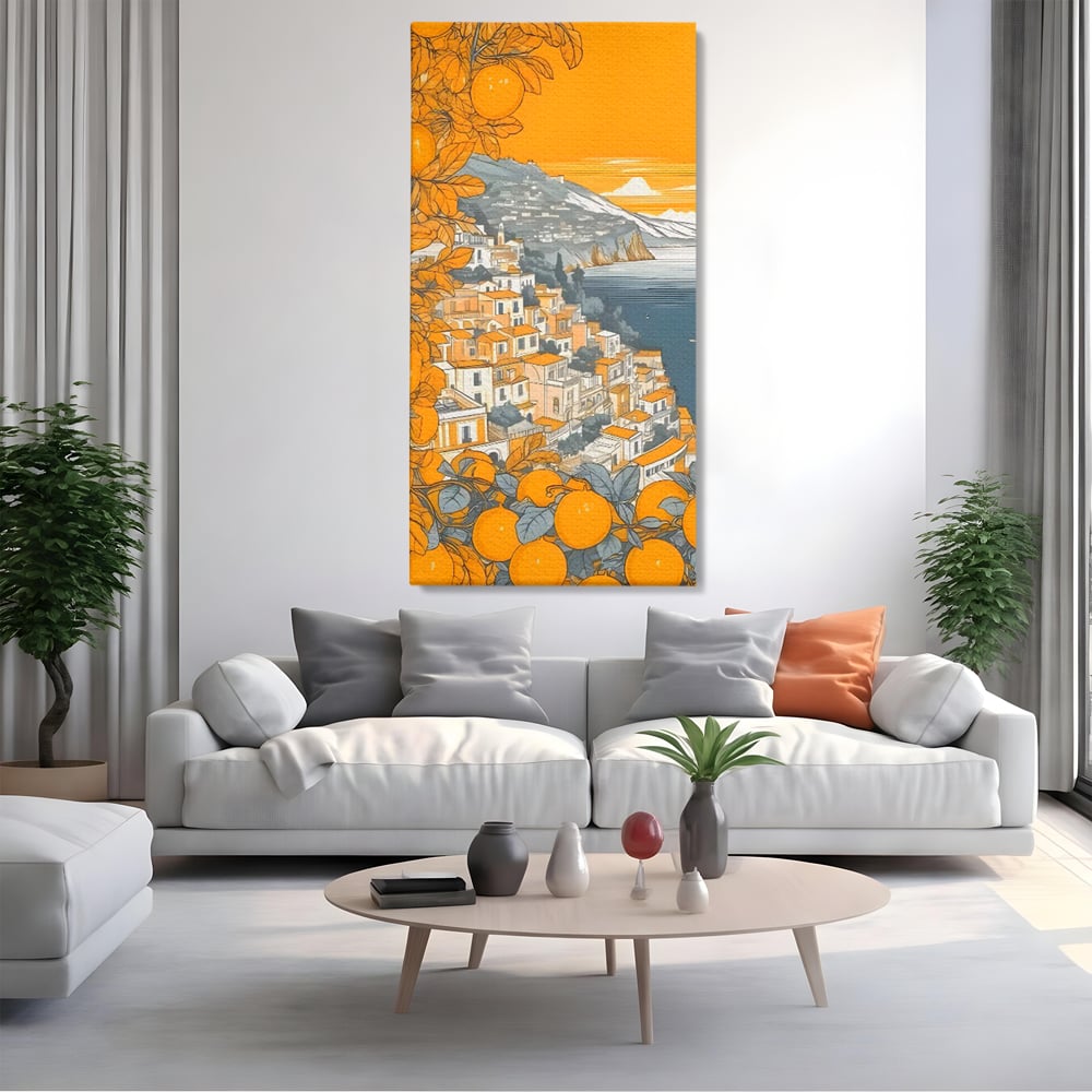 Tablou Canvas Premium LuxCanva® C1160, City By The Sea , Culori, Oras, Mare, Anotimp Living Room, Relaxare, Culori Vibrante