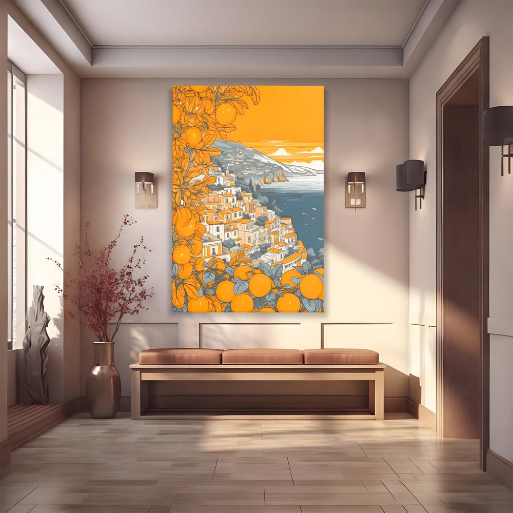 Tablou Canvas Premium LuxCanva® C1160, City By The Sea , Culori, Oras, Mare, Anotimp Living Room, Relaxare, Culori Vibrante