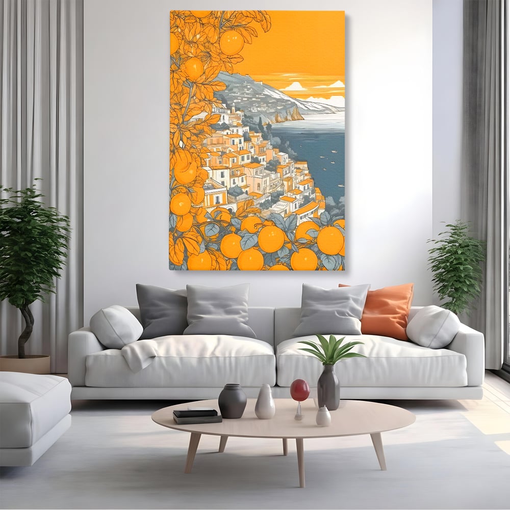 Tablou Canvas Premium LuxCanva® C1160, City By The Sea , Culori, Oras, Mare, Anotimp Living Room, Relaxare, Culori Vibrante