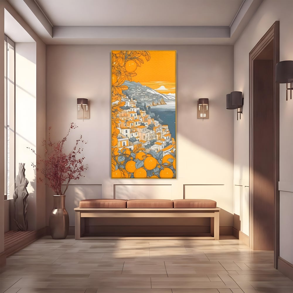Tablou Canvas Premium LuxCanva® C1160, City By The Sea , Culori, Oras, Mare, Anotimp Living Room, Relaxare, Culori Vibrante