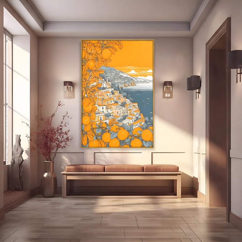 Tablou Canvas Premium LuxCanva® C1160, City By The Sea , Culori, Oras, Mare, Anotimp Living Room, Relaxare, Culori Vibrante