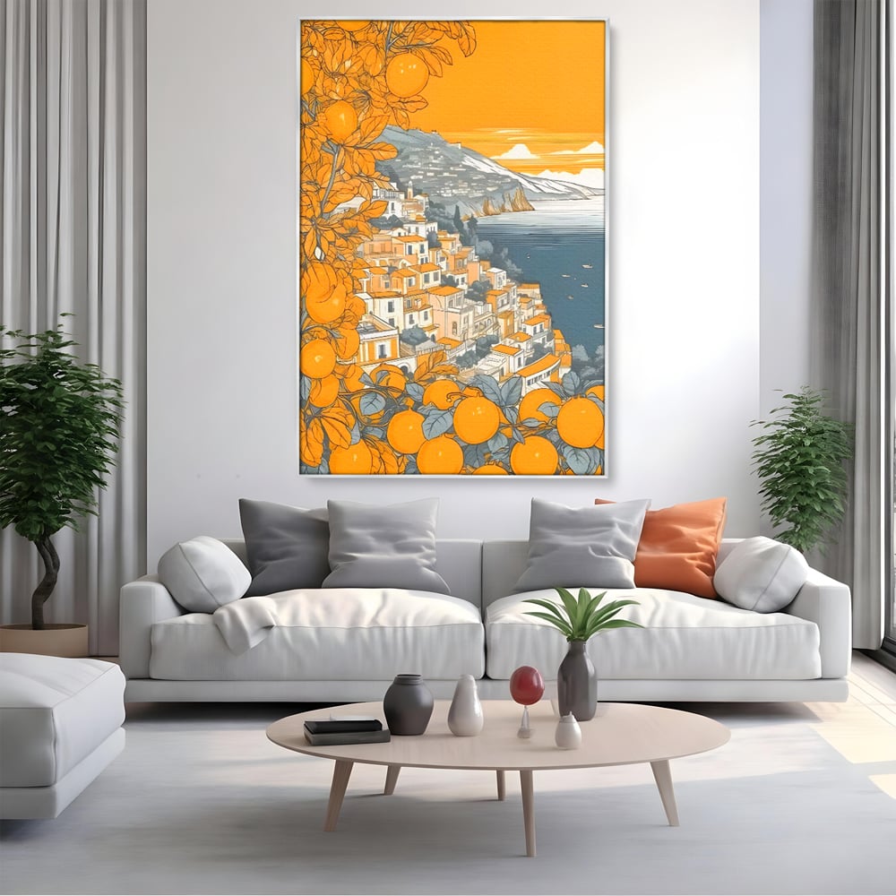Tablou Canvas Premium LuxCanva® C1160, City By The Sea , Culori, Oras, Mare, Anotimp Living Room, Relaxare, Culori Vibrante