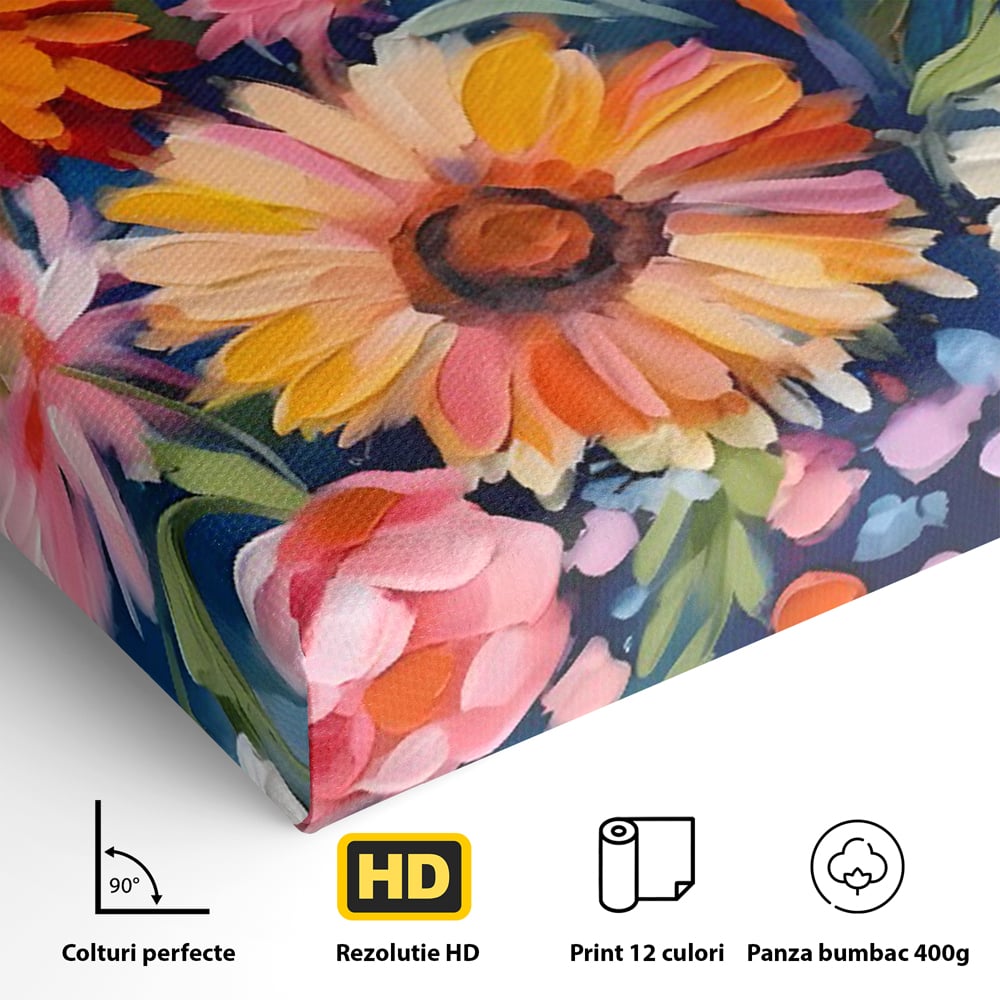 Tablou Canvas Premium LuxCanva® C1161, Buchet De Fori Viu Colorat , Plante, Multicolor, Living Room, Culori Vibrante