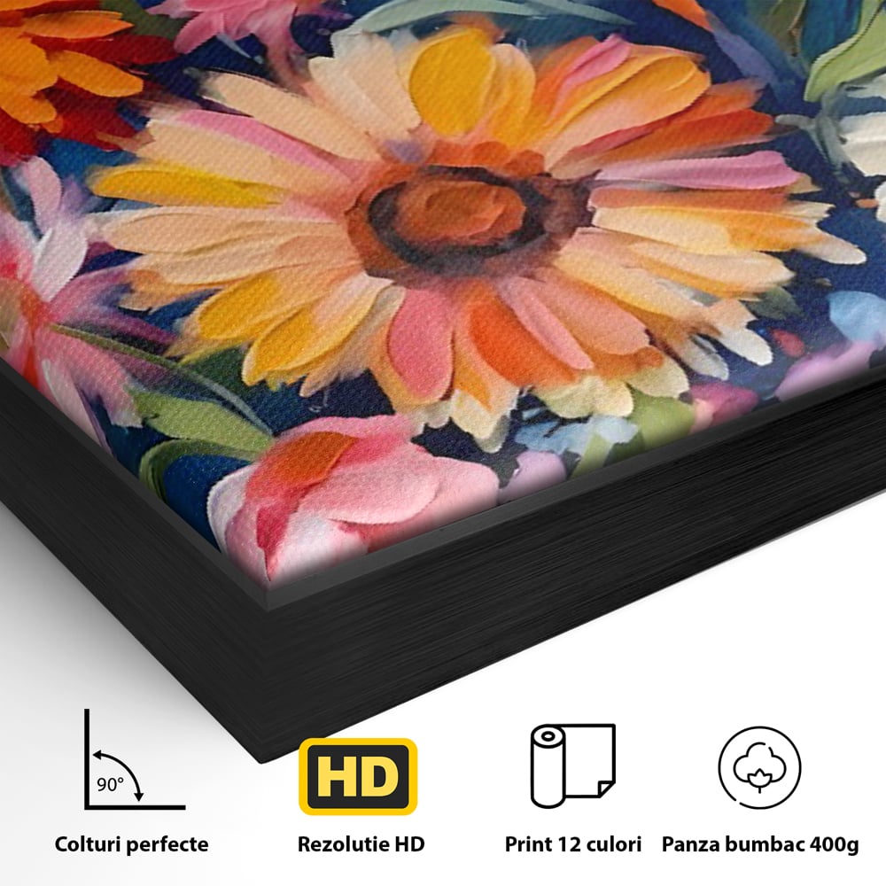 Tablou Canvas Premium LuxCanva® C1161, Buchet De Fori Viu Colorat , Plante, Multicolor, Living Room, Culori Vibrante