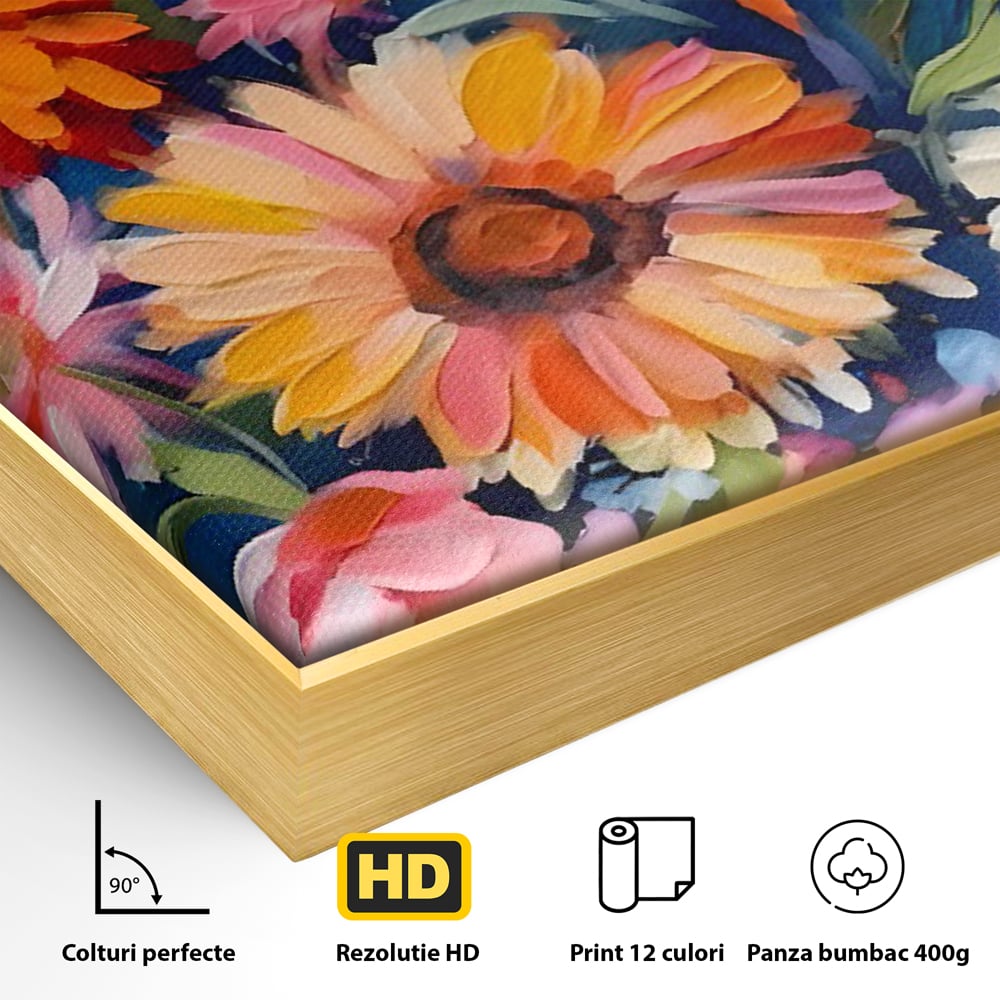Tablou Canvas Premium LuxCanva® C1161, Buchet De Fori Viu Colorat , Plante, Multicolor, Living Room, Culori Vibrante
