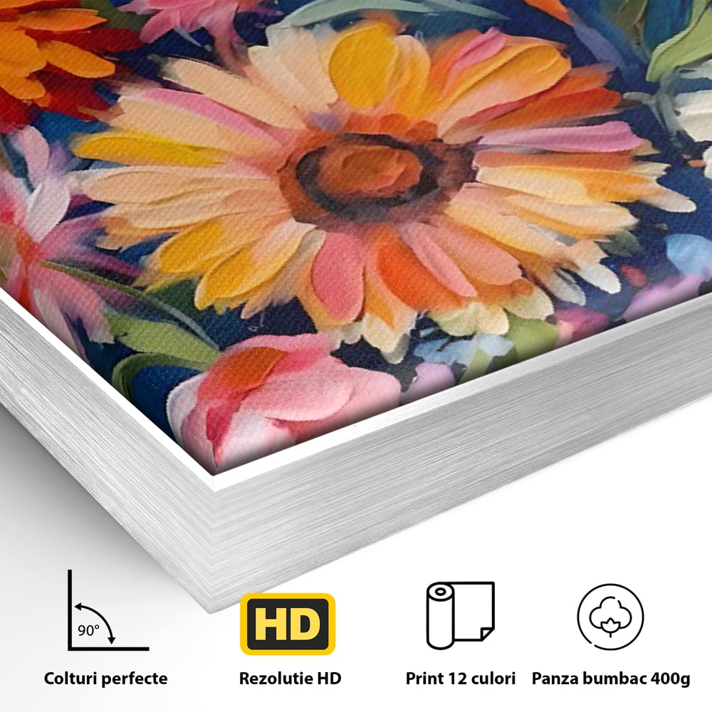 Tablou Canvas Premium LuxCanva® C1161, Buchet De Fori Viu Colorat , Plante, Multicolor, Living Room, Culori Vibrante