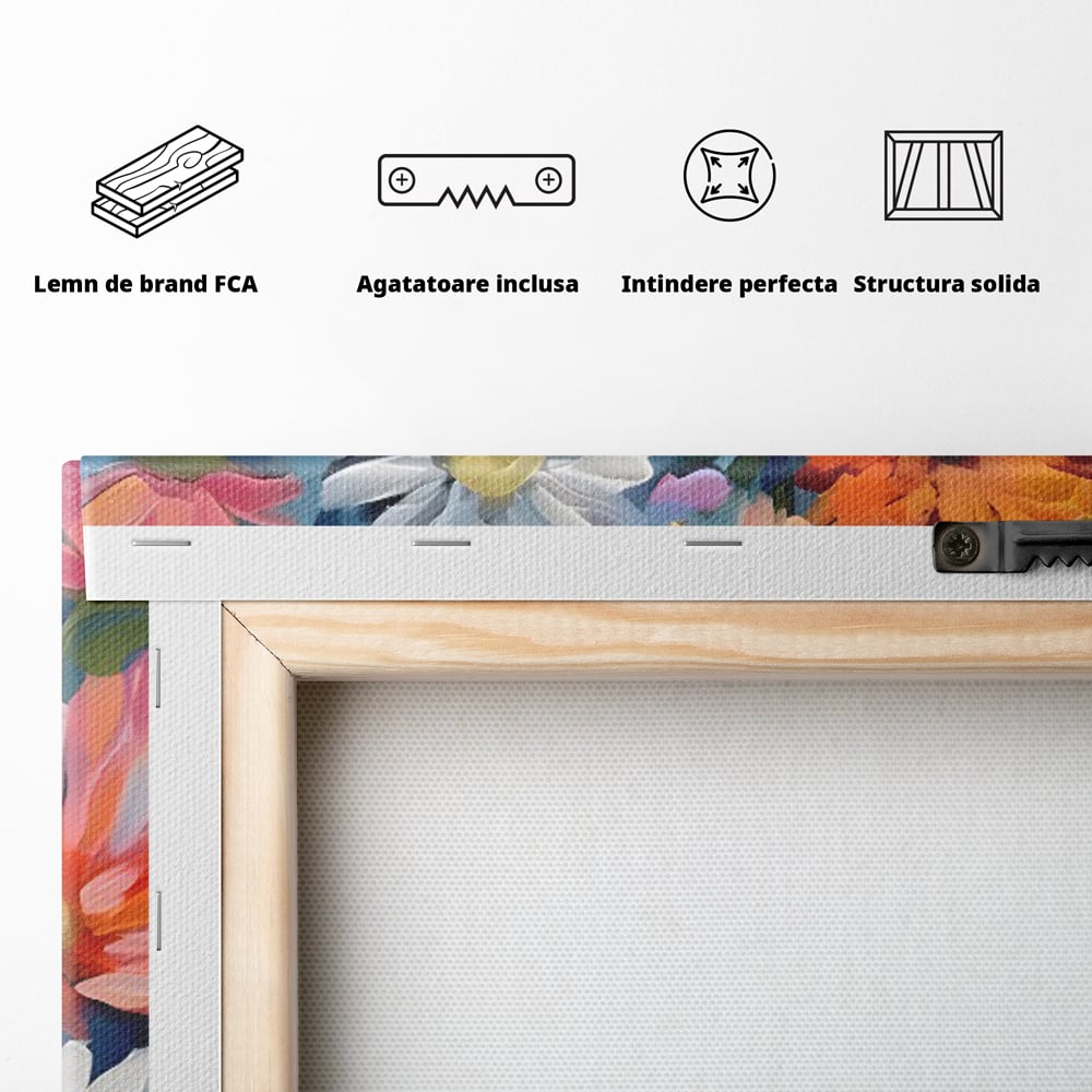Tablou Canvas Premium LuxCanva® C1161, Buchet De Fori Viu Colorat , Plante, Multicolor, Living Room, Culori Vibrante