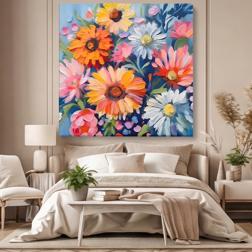 Tablou Canvas Premium LuxCanva® C1161, Buchet De Fori Viu Colorat , Plante, Multicolor, Living Room, Culori Vibrante