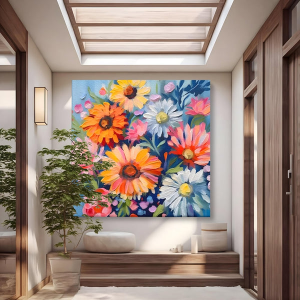 Tablou Canvas Premium LuxCanva® C1161, Buchet De Fori Viu Colorat , Plante, Multicolor, Living Room, Culori Vibrante