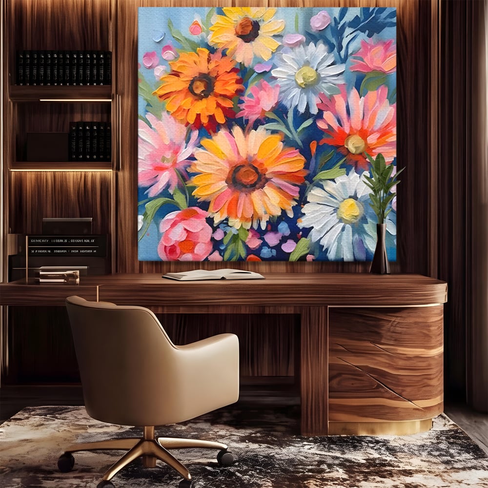 Tablou Canvas Premium LuxCanva® C1161, Buchet De Fori Viu Colorat , Plante, Multicolor, Living Room, Culori Vibrante