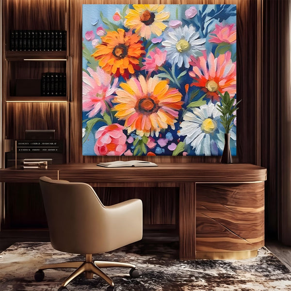 Tablou Canvas Premium LuxCanva® C1161, Buchet De Fori Viu Colorat , Plante, Multicolor, Living Room, Culori Vibrante