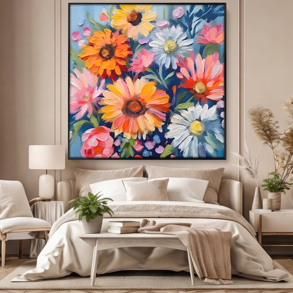 Tablou Canvas Premium LuxCanva® C1161, Buchet De Fori Viu Colorat , Plante, Multicolor, Living Room, Culori Vibrante