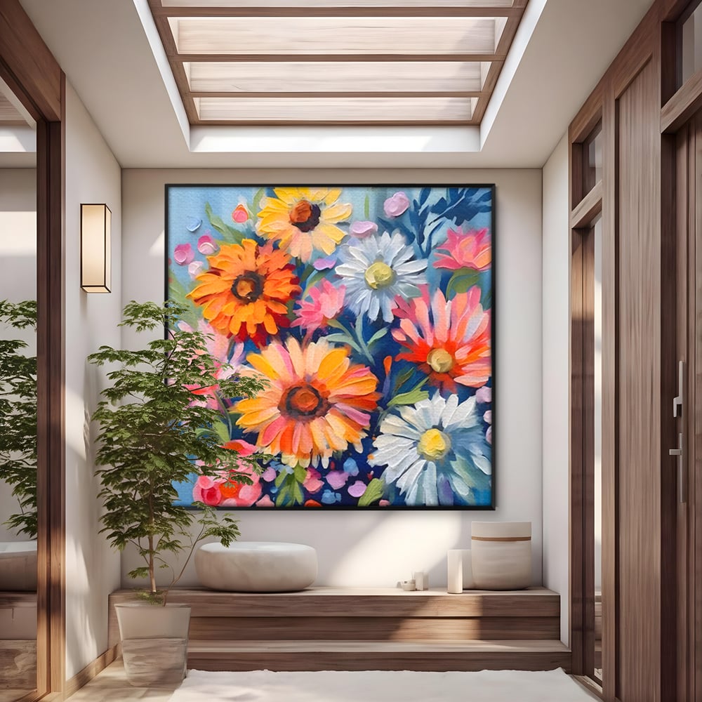 Tablou Canvas Premium LuxCanva® C1161, Buchet De Fori Viu Colorat , Plante, Multicolor, Living Room, Culori Vibrante