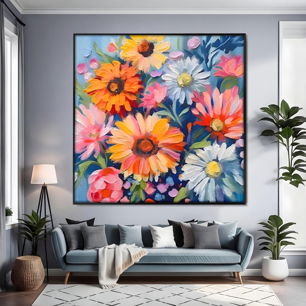 Tablou Canvas Premium LuxCanva® C1161, Buchet De Fori Viu Colorat , Plante, Multicolor, Living Room, Culori Vibrante
