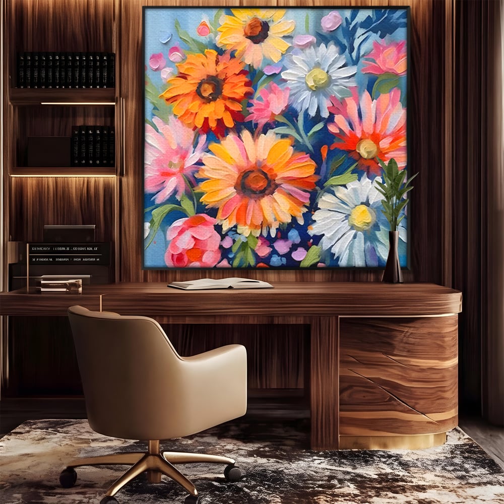 Tablou Canvas Premium LuxCanva® C1161, Buchet De Fori Viu Colorat , Plante, Multicolor, Living Room, Culori Vibrante