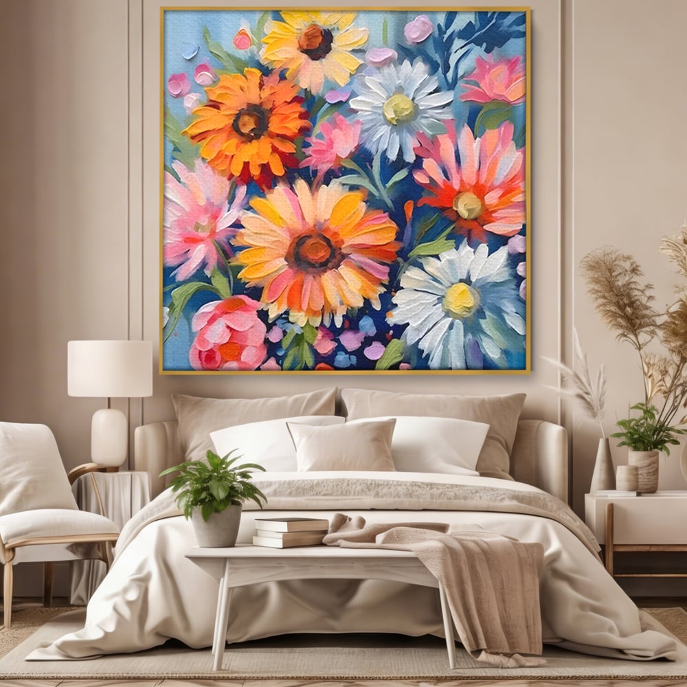 Tablou Canvas Premium LuxCanva® C1161, Buchet De Fori Viu Colorat , Plante, Multicolor, Living Room, Culori Vibrante