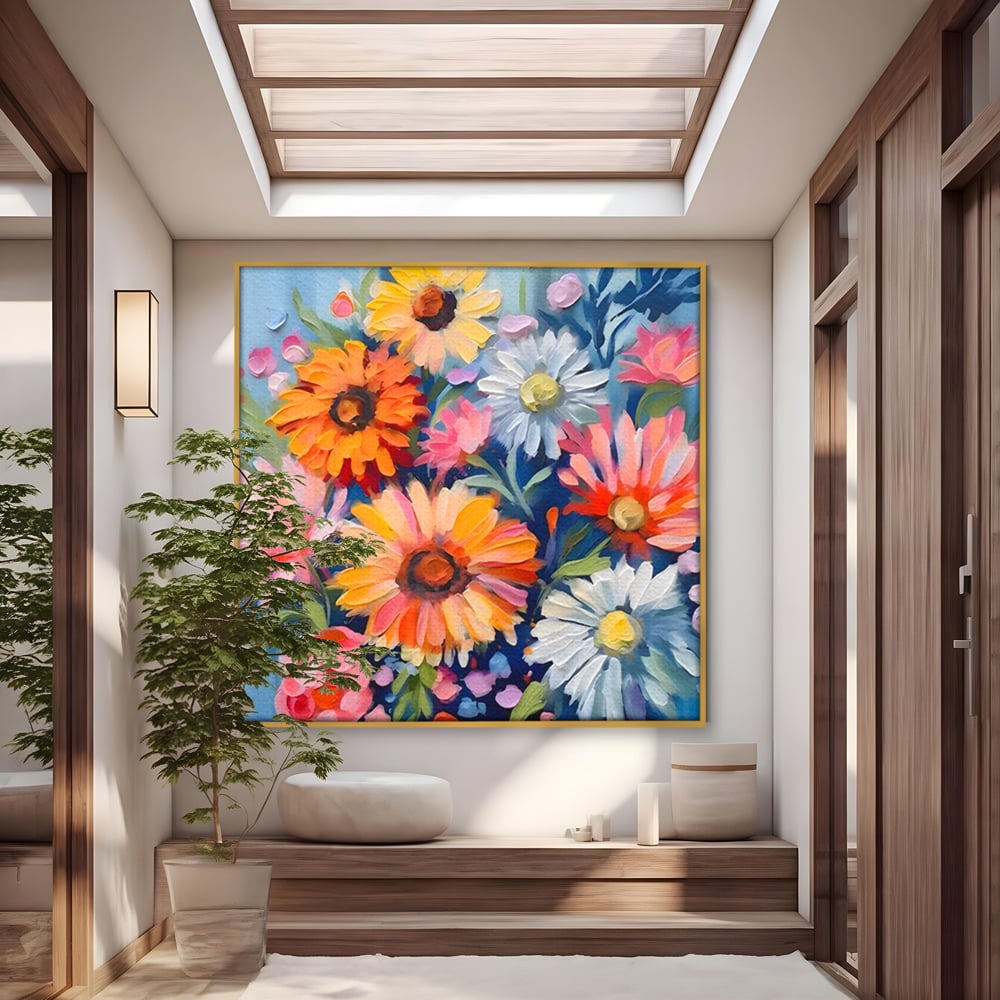 Tablou Canvas Premium LuxCanva® C1161, Buchet De Fori Viu Colorat , Plante, Multicolor, Living Room, Culori Vibrante