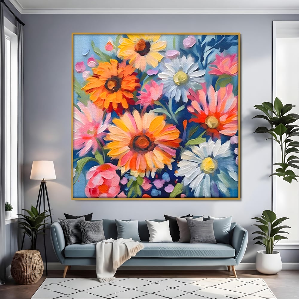 Tablou Canvas Premium LuxCanva® C1161, Buchet De Fori Viu Colorat , Plante, Multicolor, Living Room, Culori Vibrante