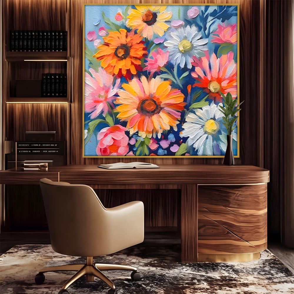 Tablou Canvas Premium LuxCanva® C1161, Buchet De Fori Viu Colorat , Plante, Multicolor, Living Room, Culori Vibrante