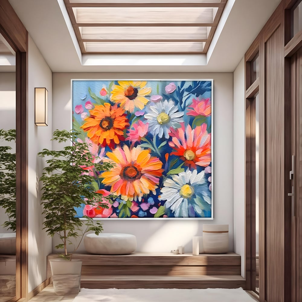 Tablou Canvas Premium LuxCanva® C1161, Buchet De Fori Viu Colorat , Plante, Multicolor, Living Room, Culori Vibrante