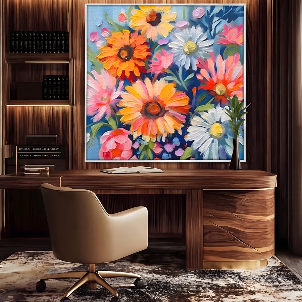 Tablou Canvas Premium LuxCanva® C1161, Buchet De Fori Viu Colorat , Plante, Multicolor, Living Room, Culori Vibrante