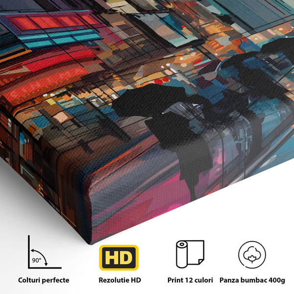 Leinwand Wandkunst Leinwand Premium, LuxCanva® C1162 Menschen gehen ins Kino, Innenstadt, Nachtleben, Wohnzimmer, lebendige Farben