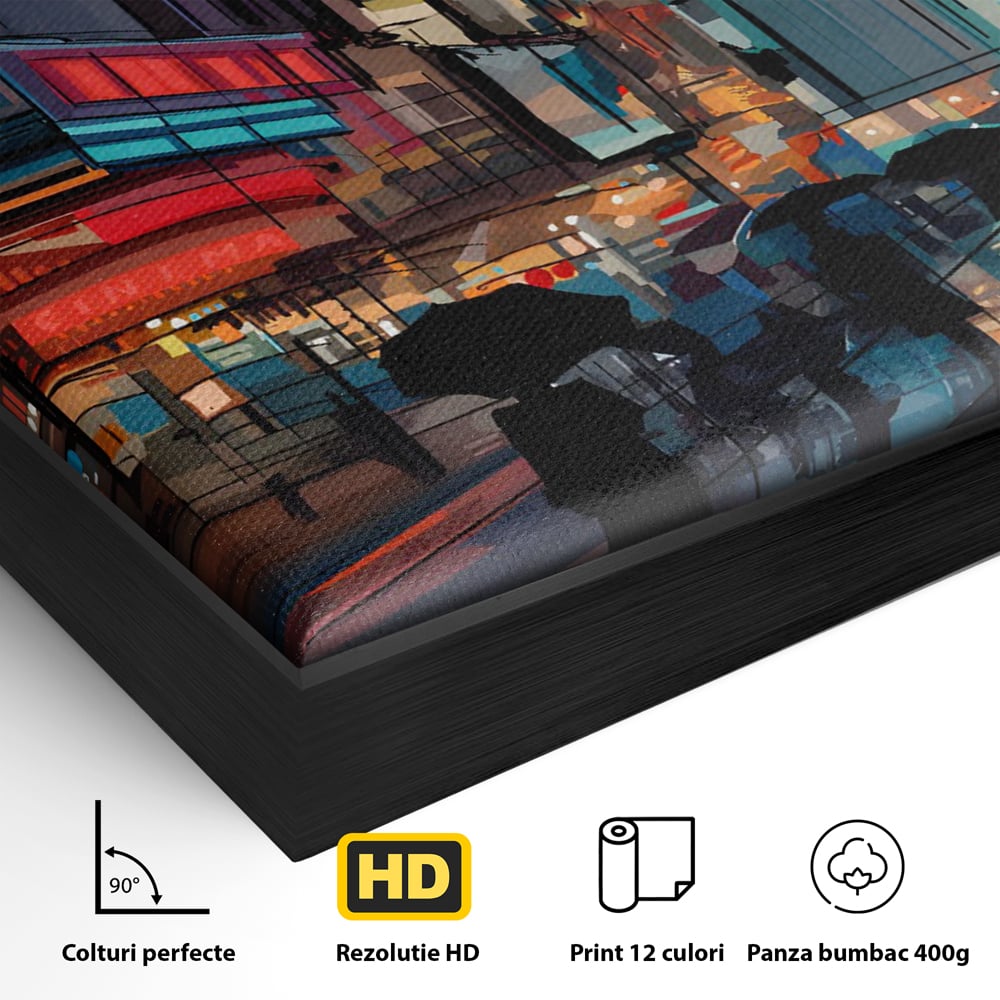 Leinwand Wandkunst Leinwand Premium, LuxCanva® C1162 Menschen gehen ins Kino, Innenstadt, Nachtleben, Wohnzimmer, lebendige Farben