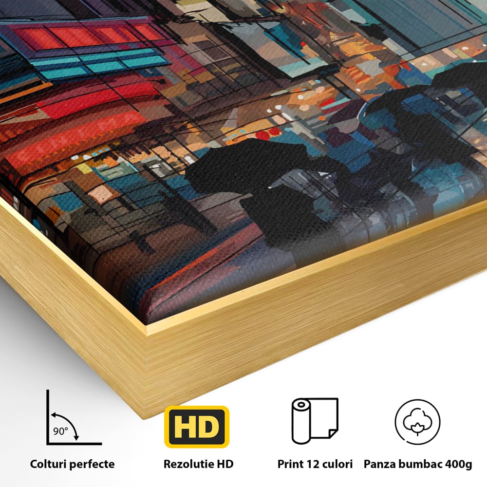 Leinwand Wandkunst Leinwand Premium, LuxCanva® C1162 Menschen gehen ins Kino, Innenstadt, Nachtleben, Wohnzimmer, lebendige Farben