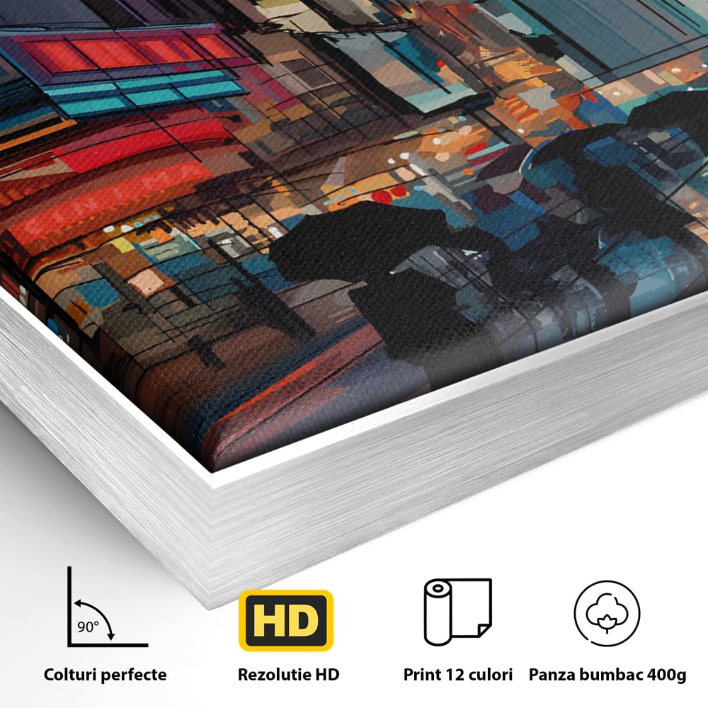 Leinwand Wandkunst Leinwand Premium, LuxCanva® C1162 Menschen gehen ins Kino, Innenstadt, Nachtleben, Wohnzimmer, lebendige Farben