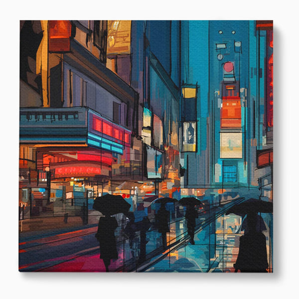Leinwand Wandkunst Leinwand Premium, LuxCanva® C1162 Menschen gehen ins Kino, Innenstadt, Nachtleben, Wohnzimmer, lebendige Farben