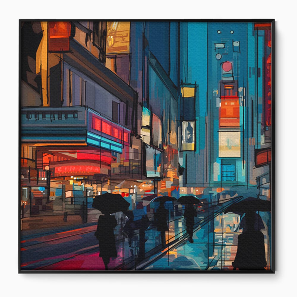 Leinwand Wandkunst Leinwand Premium, LuxCanva® C1162 Menschen gehen ins Kino, Innenstadt, Nachtleben, Wohnzimmer, lebendige Farben
