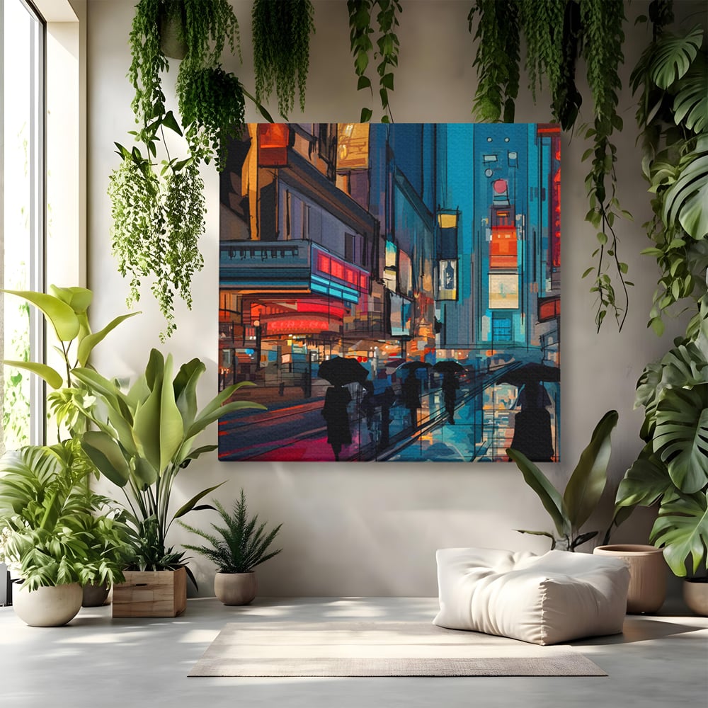Leinwand Wandkunst Leinwand Premium, LuxCanva® C1162 Menschen gehen ins Kino, Innenstadt, Nachtleben, Wohnzimmer, lebendige Farben